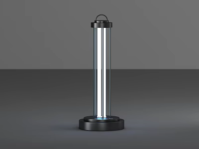 Modern Standing UV Light with Transparent Tube Black Base and Blue Light 3d model