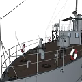 Ship Deck With Life Rings Pipes Railings And Ocean