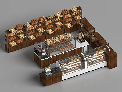 Bakery Display Shelves With Multi Tiered Wooden Racks And Glass Door Cases For Pastries 3d model