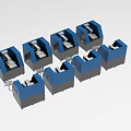 Multiple Blue Mechanical Industrial Equipment Units Neatly Arranged in Rows