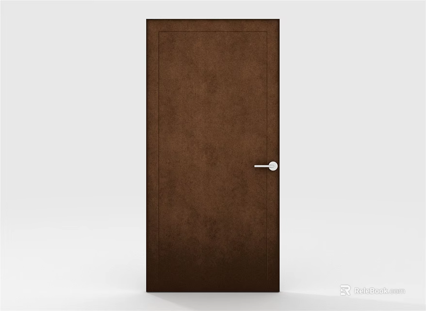 Brown Hinged Door With Smooth Surface And Silver Handle For Interior Decoration 3d model 