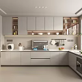 Modern Kitchen Interior With Gray Cabinets Stainless Steel Appliances And Island Counter