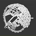 Silver Mechanical Ring With Intricate Gear And Hollow Design Elements 3d model
