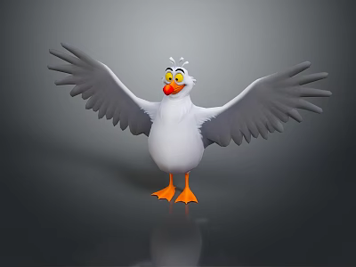 Cartoon Seagull With Spread Wings White Body Grey Feathers Orange Beak And Happy Expression 3d model
