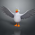 Cartoon Seagull With Spread Wings White Body Grey Feathers Orange Beak And Happy Expression