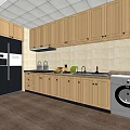 Modern Kitchen Interior With Light Wooden Upper Lower Cabinets And Countertop 3d model