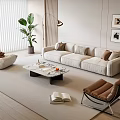 Sofa Coffee Table Combination Leisure Chair Lazy Sofa Green Plant Hanging Picture Floor Lamp Fruit Side Table 3d model