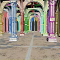Ancient Arcade With Weathered Floor And Intricate Arched Ceiling Columns 3d model