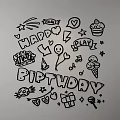 Birthday Themed Wall Decor with Hand Drawn Happy Birthday Lettering and Festive Symbols
