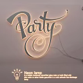 Neon Lighting Combination With Decorative Party Text LED Light On Acrylic Sheet 3d model