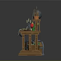 Adventurer Themed Wooden Table With Skull Sword Map Scroll And Treasure Chest