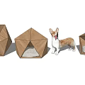 Geometric Wooden Dog Bed Design With Corgi And Soft Cushion Interior