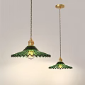 Green Glass Chandeliers With Gold Base And Scalloped Edge Hanging Decorative Design