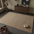 Beige Woven Square Rug In Cozy Living Room With Wooden Cabinet And Plant