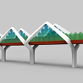 Modern Landscape Bridge With White Arched Structure Red Deck And Green Railings