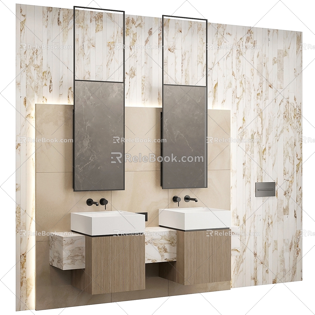 Light Luxury Bathroom Marble Double Basin 3d model