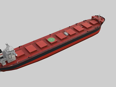 Red And Black Cargo Ship With Red Cargo Holds And Green Circular Area On Deck 3d model