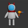 White Doll With Red Cat Ears Blue Face Mask Red Collar Holding Toy Gun