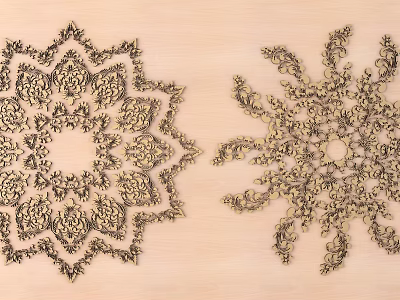 Exquisite Wooden Carvings With Intricate Floral Patterns For Decorative Design 3d model