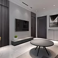 Modern Living Room Interior With Gray Sofa Round Coffee Table TV And City View