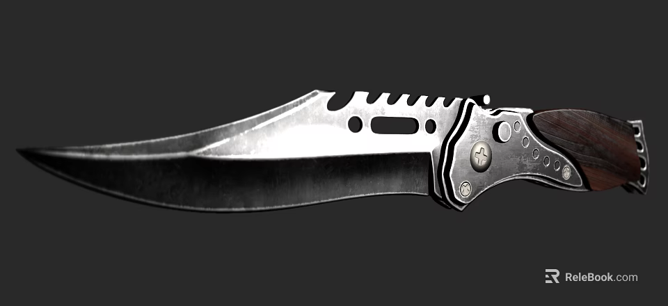 Silver Black Folding Knife Featuring Serrated Metal Blade Holes And Sturdy Handle Design 3d model 