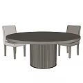 Modern Round Dining Table Set With Gray Upholstered Chairs And Sturdy Base 3d model