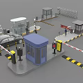 Security Gate System With Guard Booth Barrier Gates And Vehicle Access Control 3d model