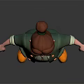 3D Cartoon Character in Green Uniform with Brown Hair Glasses and Yellow Shoes