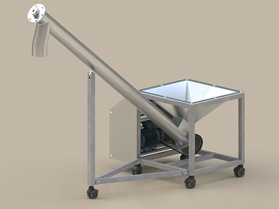 Industrial Screw Conveyor With Hopper And Wheels 3d model