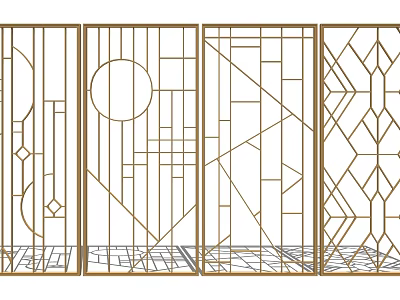 Modern Geometric Room Dividers With Gold Metal Frame And Decorative Patterns 3d model