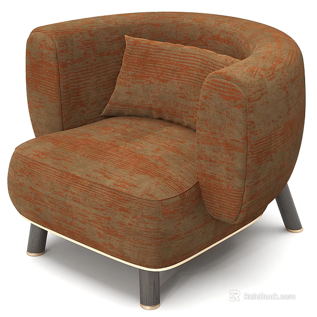 Orange Single Seater Sofa with Textured Fabric Armrests and Gray Legs Modern Design 3d model 