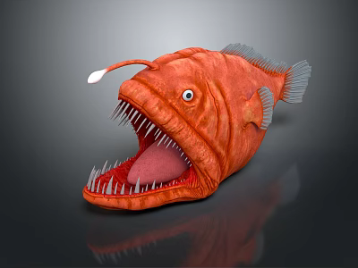 Red Deep Sea Fish With Large Mouth Sharp Teeth And Bioluminescent Lure 3d model
