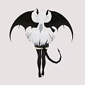 Anime Woman With Black Wings Silver Long Hair Crown Black Dress Stockings And Tail