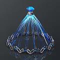 Blue Diamond Top Crown With Radiant Blue Light Beams And Geometric Metal Ring Base