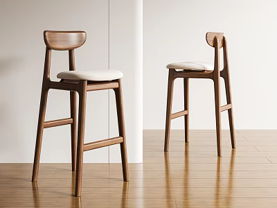 Modern Wooden Bar Stools With Upholstered Seats In Light Interior Space Design 3d model