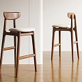 Modern Wooden Bar Stools With Upholstered Seats In Light Interior Space Design