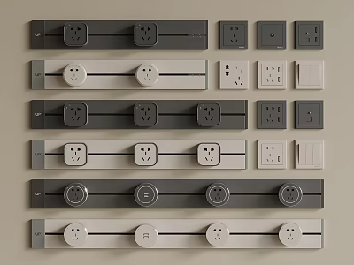 Modern Electrical Outlets And Power Strips With Gray White Colors And Various Designs 3d model