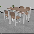 Dining Table and Chairs Set with Light Wood Top White Frame and Brown Cushioned Seats