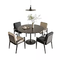 Modern Dining Table and Chair Combination Round Dining Table Single Chair Four-person Dining Table and Chair Minimalist Dining Table and Chair Restaurant Chandelier 3d model
