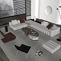 Modern L Shaped Sofa Coffee Table Set With Cushions Ottoman Floor Lamp And Rug