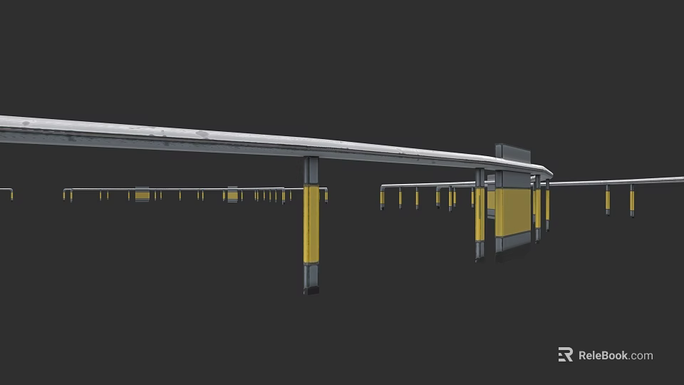 Railings With Yellow Posts White Top And Modern Design For Architectural Structure 3d model 