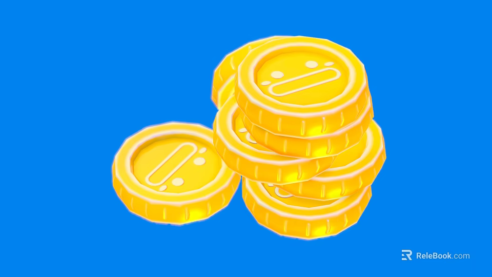 Shiny Gold Coins Stacked On Blue Background With Round Shape Design 3d model 