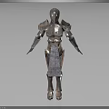 Futuristic Robot Character In Metallic Armor With Silver Detailed Design And Standing Pose