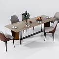 Modern Wooden Dining Table Set With Four Chairs And Tableware Decorations 3d model