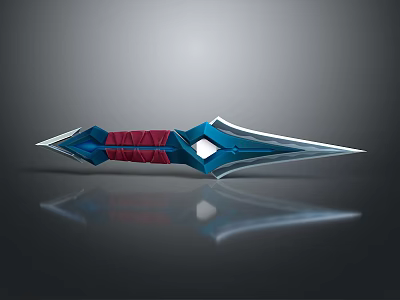 Modern Metallic Dagger With Blue Blade Red Handle And White Gem Design 3d model