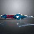 Modern Metallic Dagger With Blue Blade Red Handle And White Gem Design