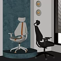 Modern Office Chairs White With Brown Stripe And Black Ergonomic Backrest And Adjustable Armrests