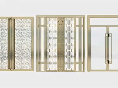 Modern Double Doors With Brass Frames Geometric Lattice And Glass Panels 3d model