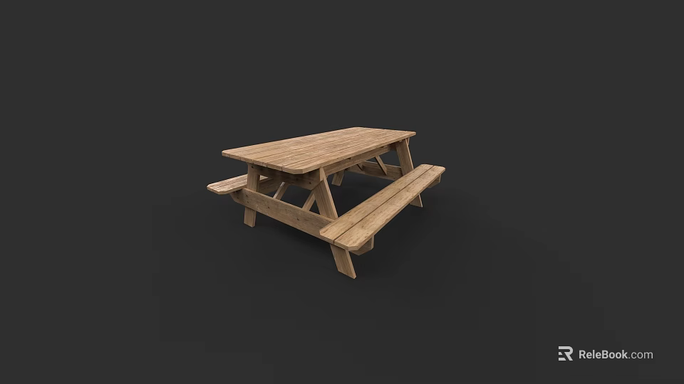 Natural Wood Outdoor Picnic Table With Attached Benches For Garden Use 3d model 