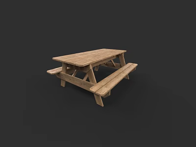 Natural Wood Outdoor Picnic Table With Attached Benches For Garden Use 3d model